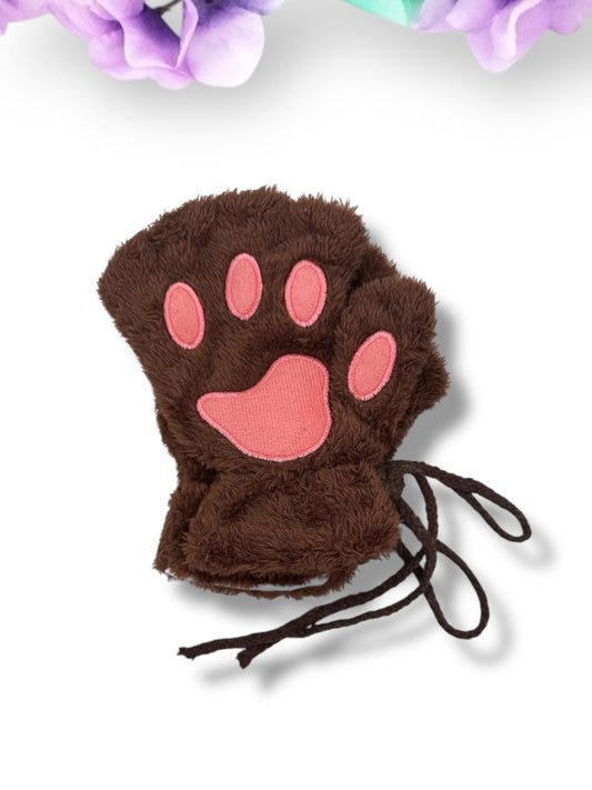 Dark Brown Pet Play Fingerless Gloves