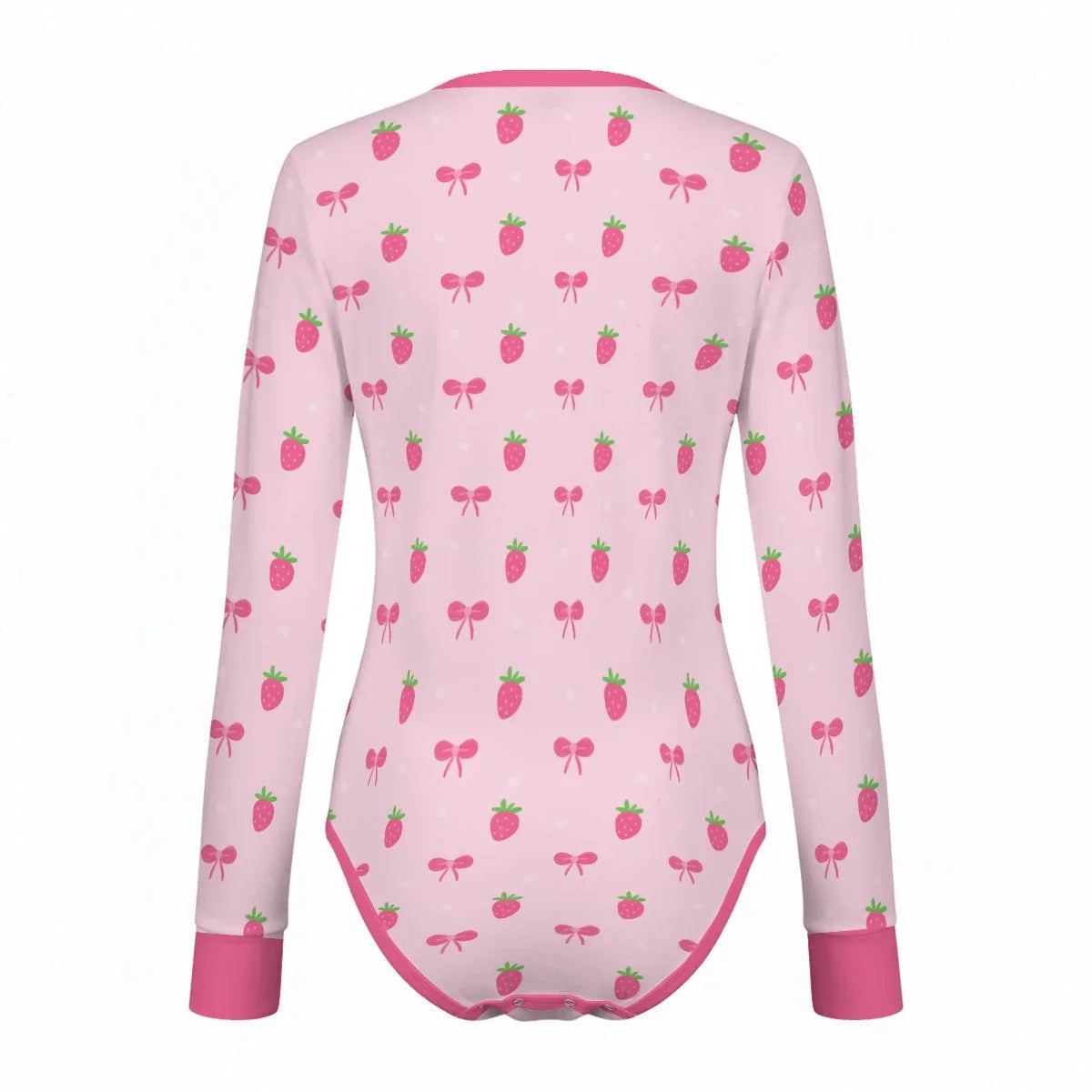 Strawberry Bow Long Sleeve CuddleSuit