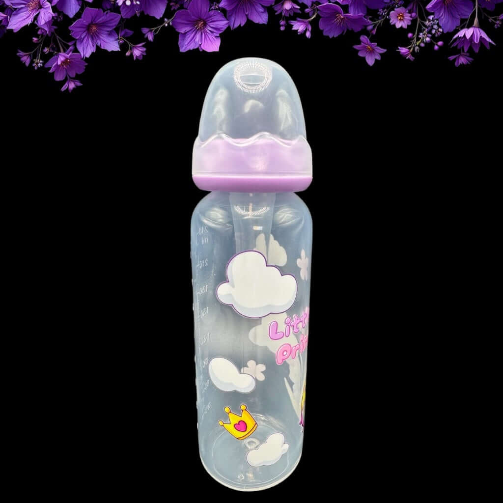 Adult baby bottle with cap on, showcasing "Little Princess" and whimsical design