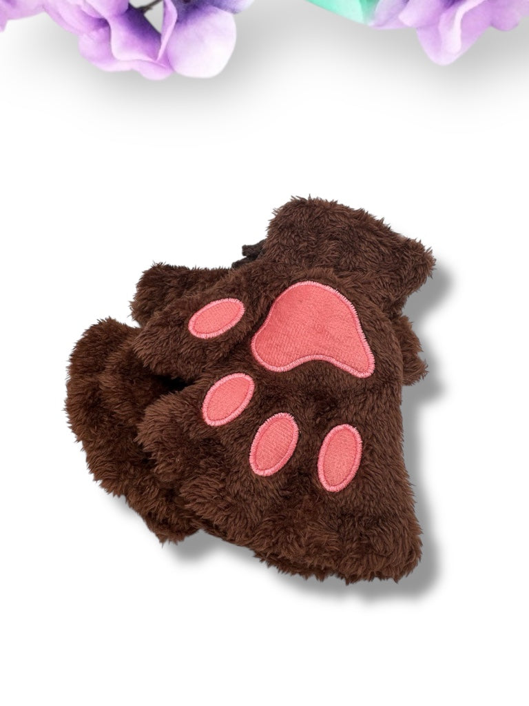 Dark Brown Pet Play Fingerless Gloves