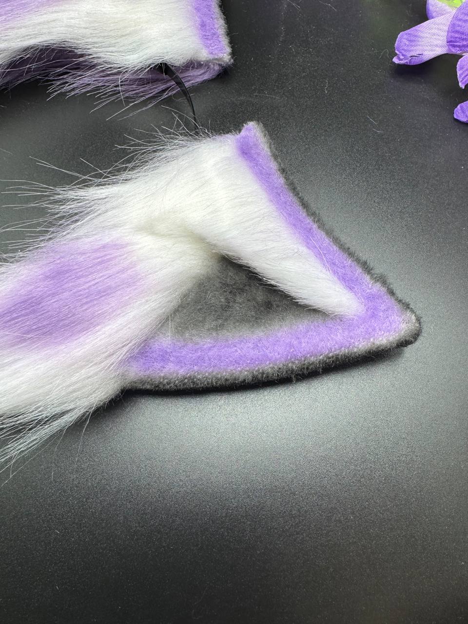Pet Play Animal Ears, Purple and Black Cosplay, Pet Play Bendable Ears, Faux Fur Animal Ears