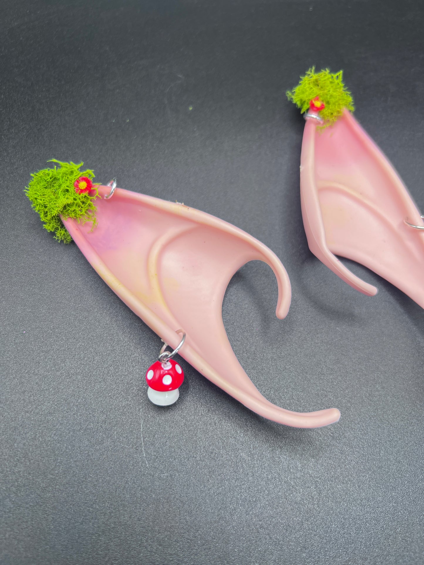 Mossy Fantasy Fairy Elf Ears with Mushroom Piercings