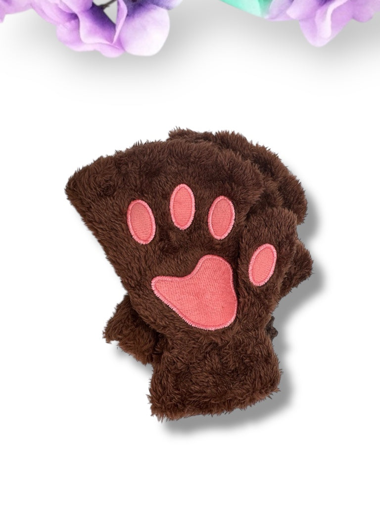Dark Brown Pet Play Fingerless Gloves