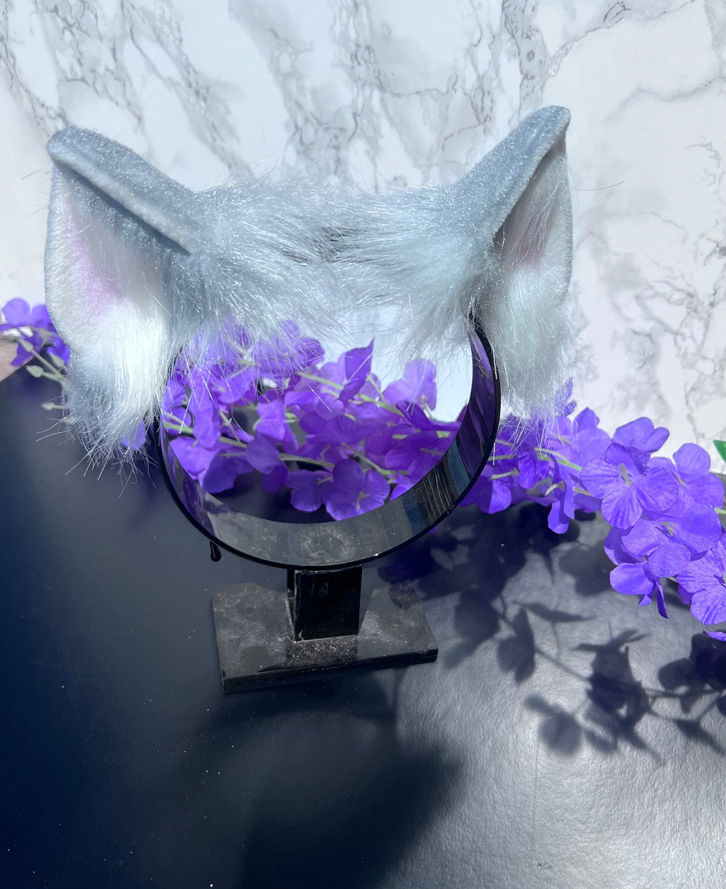 Silver kitten ears with pink on the inside