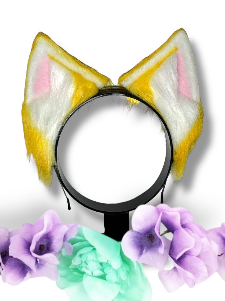 Realistic Animal Ears, Yellow Cosplay, Pet Play Bendable Ears, Faux Fur Animal Ears