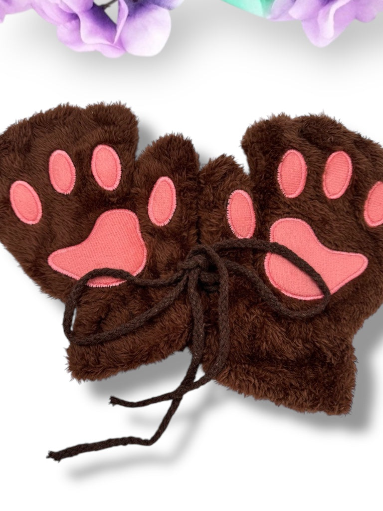Dark Brown Pet Play Fingerless Gloves