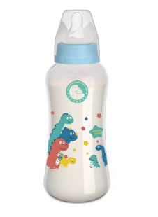 Adult baby bottle featuring a colorful dinosaur-themed design with the text 'Jurassic Party' for a fun and playful look.