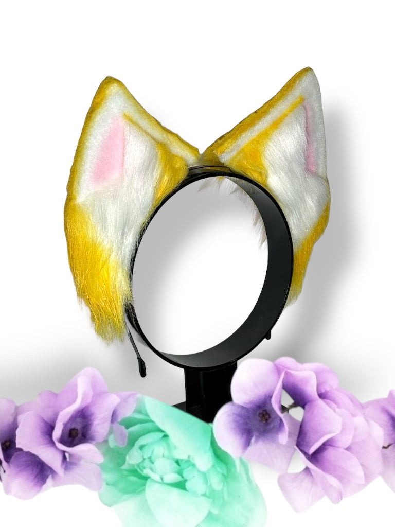 Realistic Animal Ears, Yellow Cosplay, Pet Play Bendable Ears, Faux Fur Animal Ears