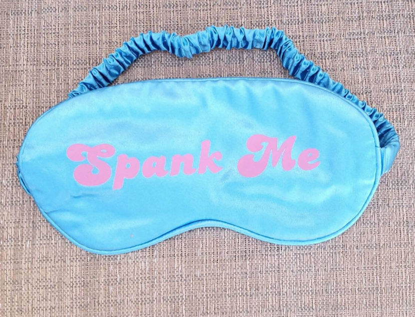 Sensory deprivation eye mask with text Spank Me