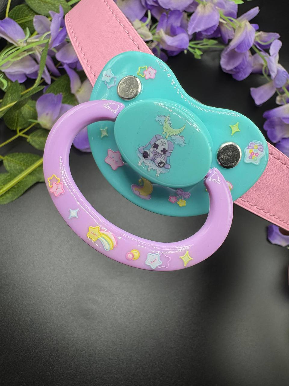 kawaii bunny pacifier with straps attatched