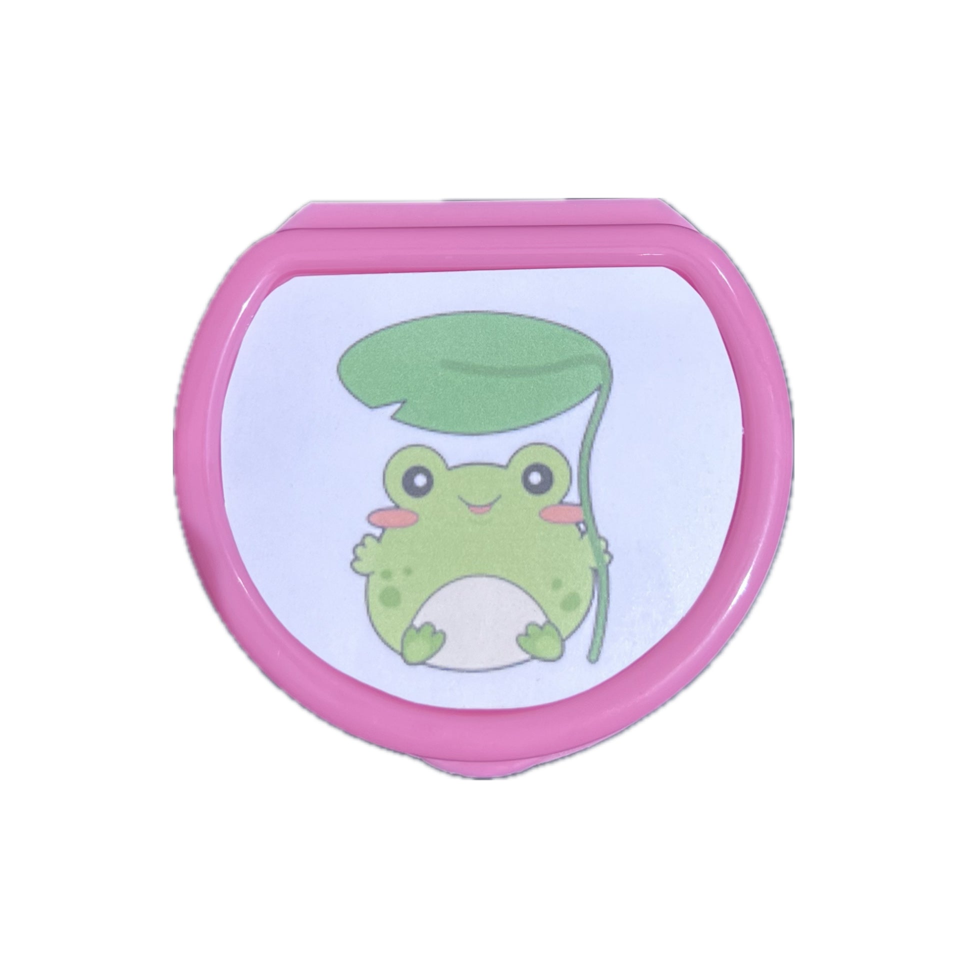 Frog-themed adult pacifier case featuring a cute green frog image, perfect for storing and protecting pacifiers with a playful touch.