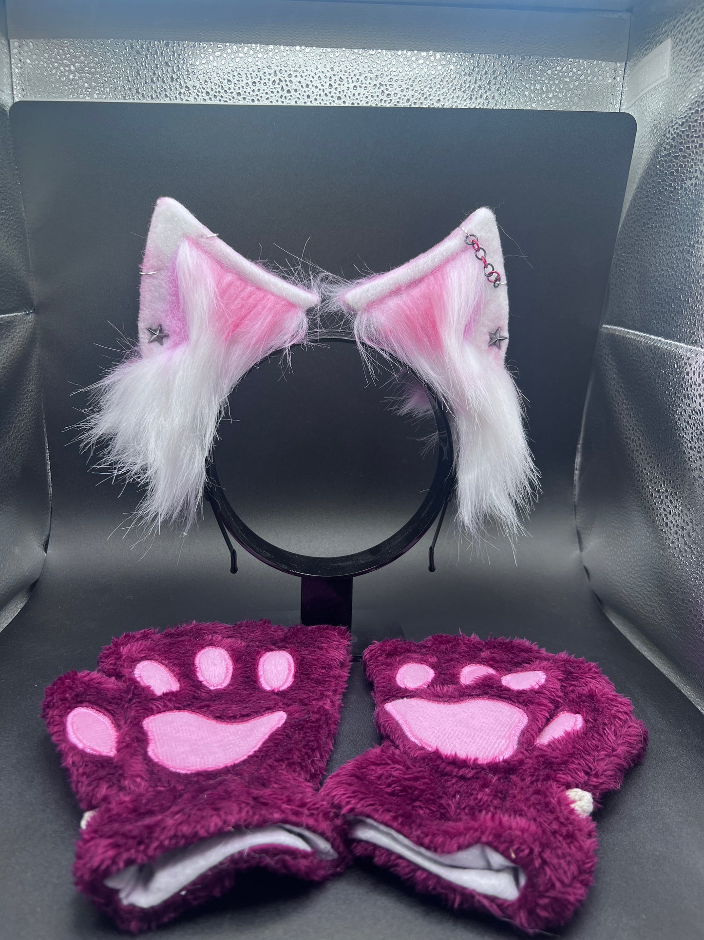 rebel cat ears headband with matching paw gloves