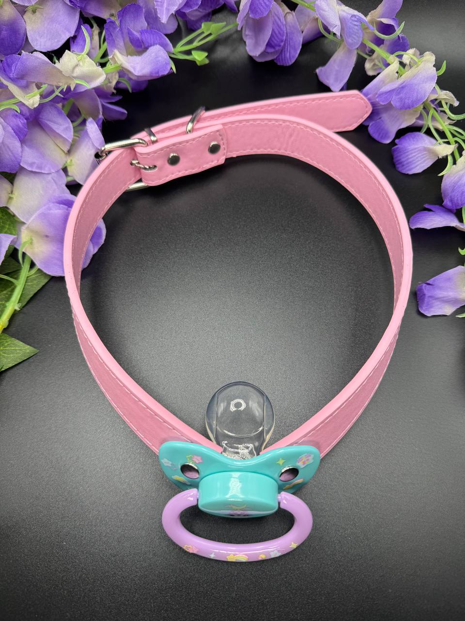 top view of glow in the dark bunny pacifier gag