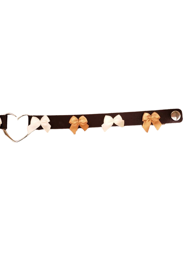 Heart and Bows Choker, Cosplay Adjustable Luxury Leather Heart Collar | Vixen's Hidden Desires