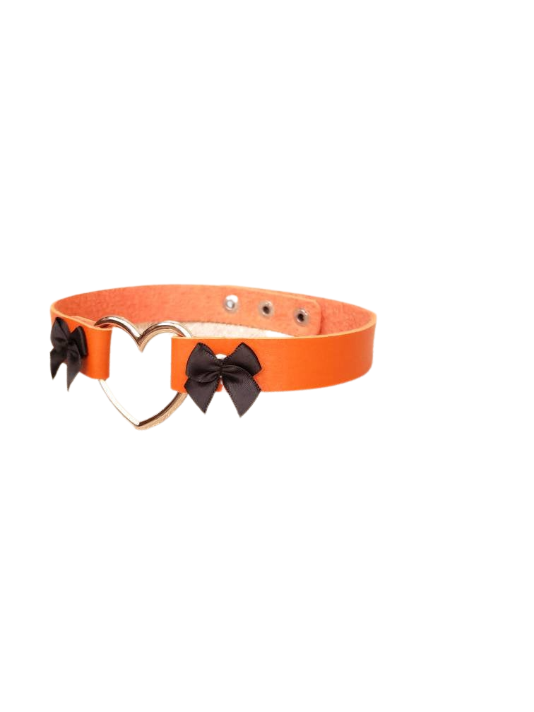Cosplay Heart and Bows Choker, Cosplay Adjustable Luxury Leather Heart Collar | Vixen's Hidden Desires