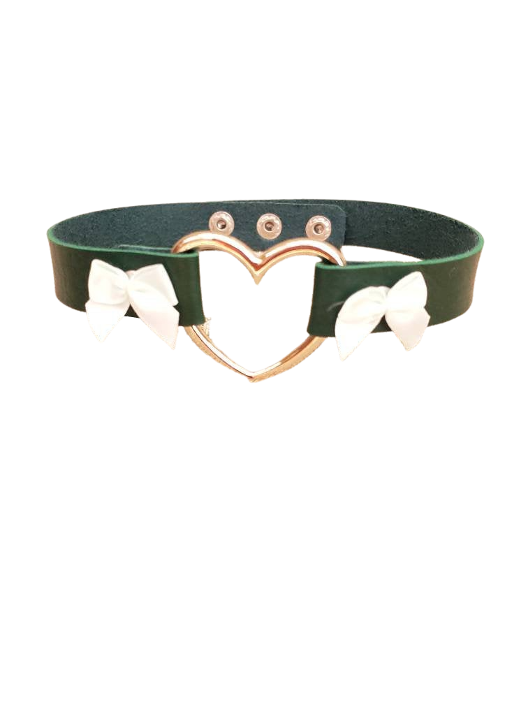 Cosplay Heart and Bows Choker, Cosplay Adjustable Luxury Leather Heart Collar | Vixen's Hidden Desires