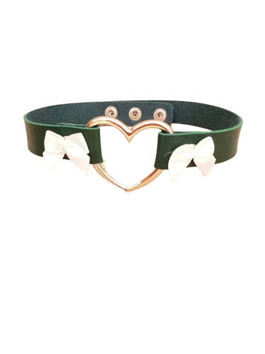 Cosplay Heart and Bows Choker, Cosplay Adjustable Luxury Leather Heart Collar | Vixen's Hidden Desires