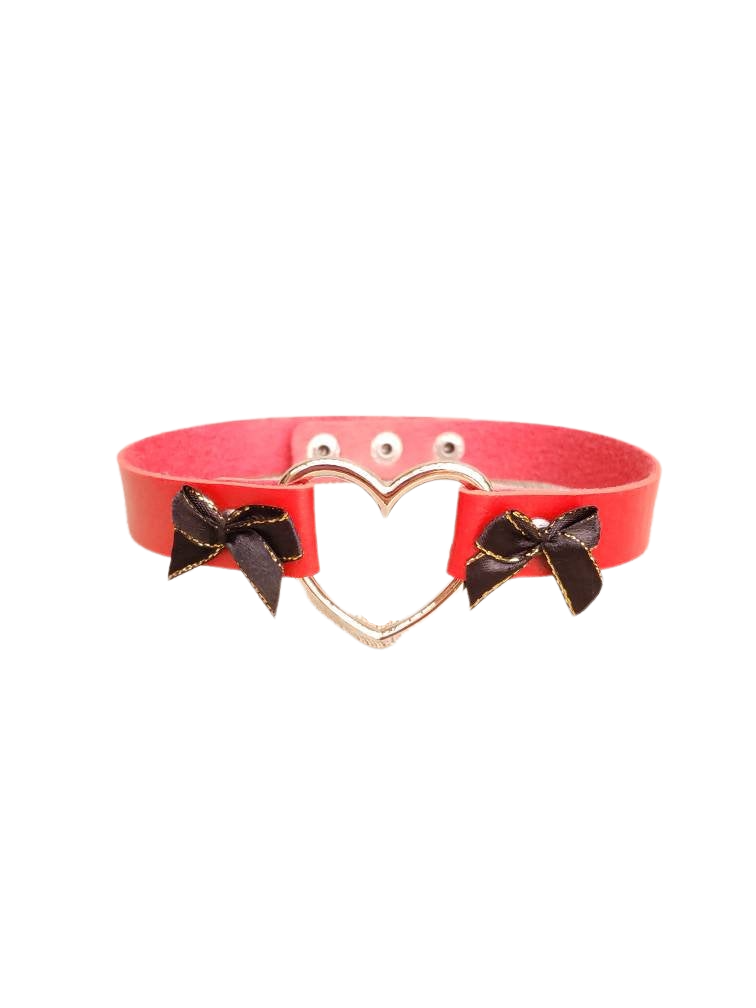 Cosplay Heart and Bows Choker, Cosplay Adjustable Luxury Leather Heart Collar | Vixen's Hidden Desires