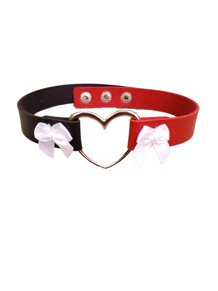 Cosplay Heart and Bows Choker, Cosplay Adjustable Luxury Leather Heart Collar | Vixen's Hidden Desires