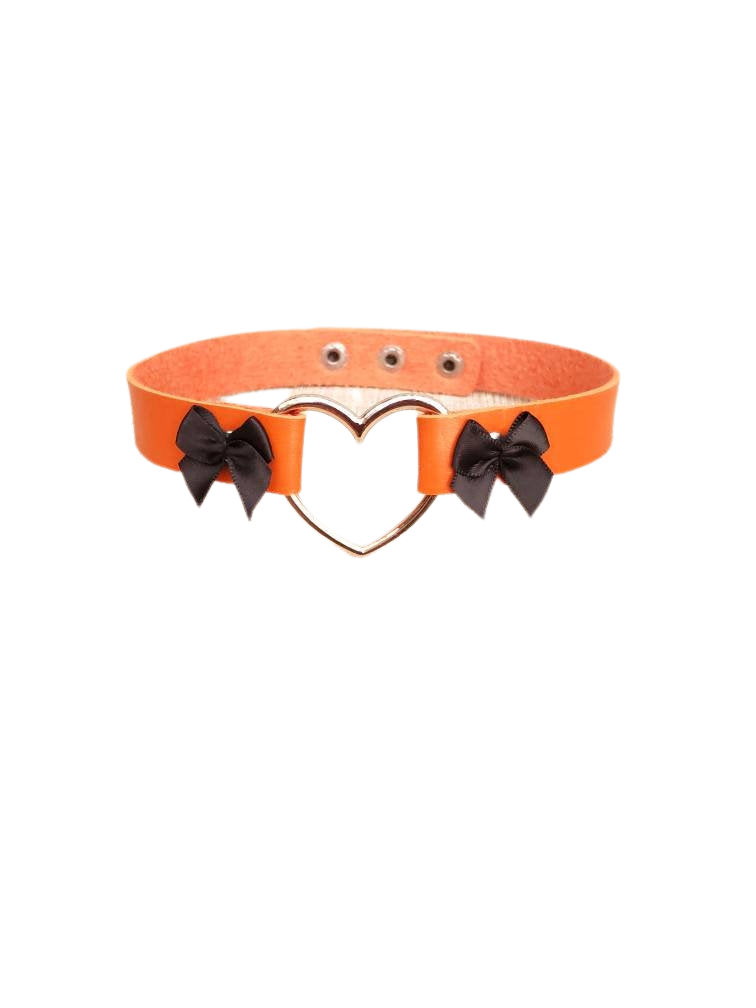 Cosplay Heart and Bows Choker, Cosplay Adjustable Luxury Leather Heart Collar | Vixen's Hidden Desires