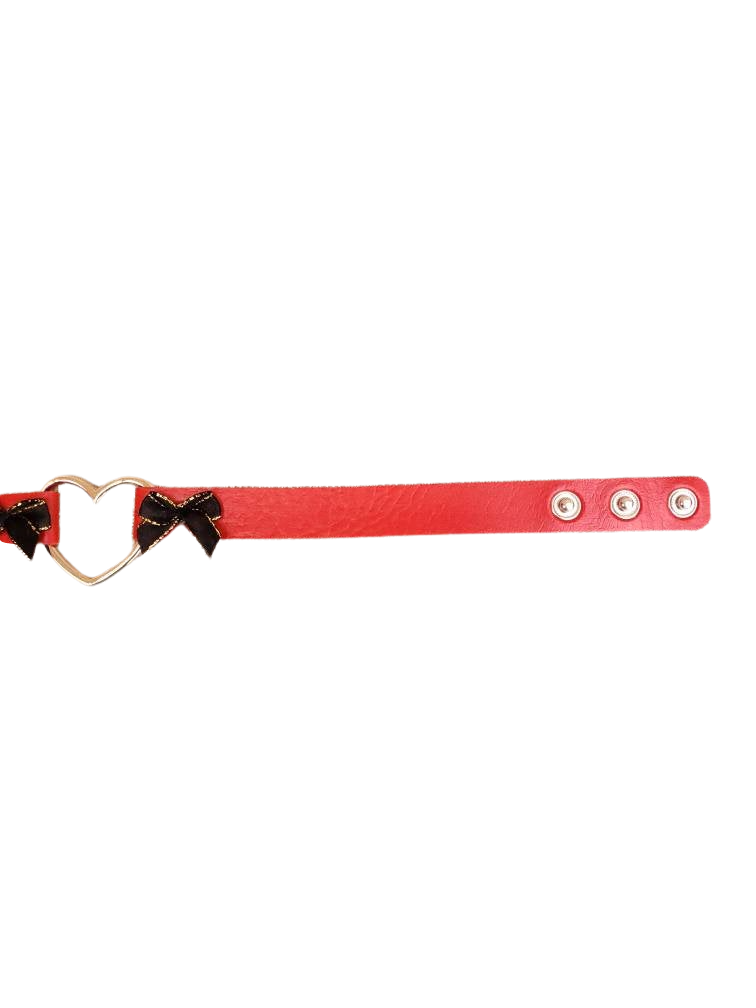 Cosplay Heart and Bows Choker, Cosplay Adjustable Luxury Leather Heart Collar | Vixen's Hidden Desires