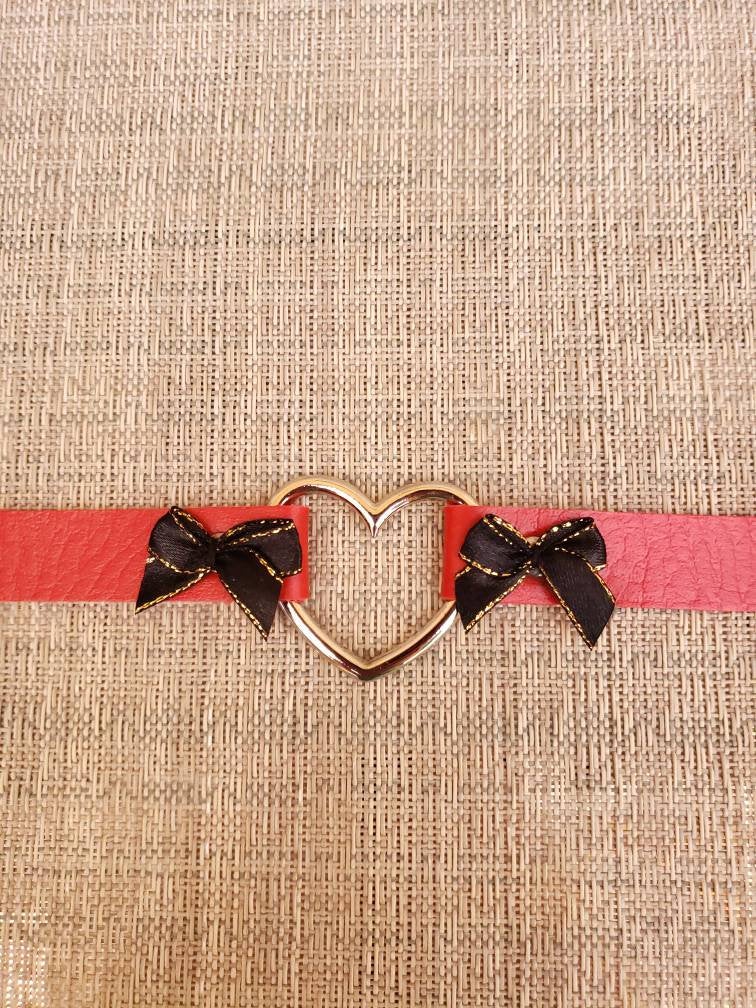 Cosplay Heart and Bows Choker, Cosplay Adjustable Luxury Leather Heart Collar | Vixen's Hidden Desires