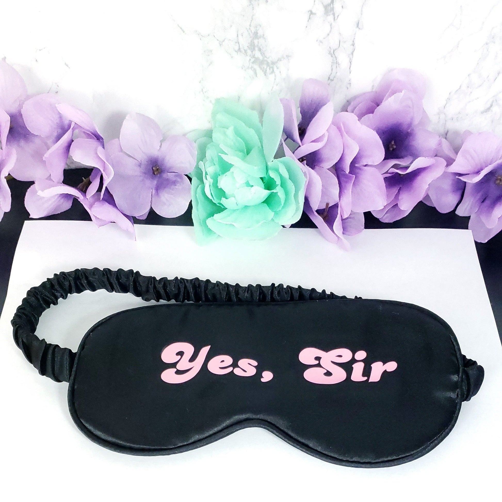 Adult blindfold with text Yes Sir on the front