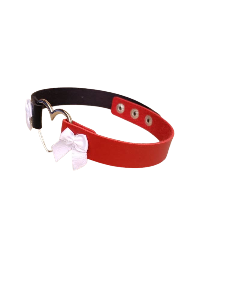Cosplay Heart and Bows Choker, Cosplay Adjustable Luxury Leather Heart Collar | Vixen's Hidden Desires