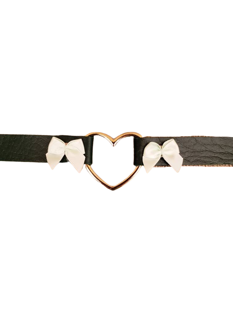 Cosplay Heart and Bows Choker, Cosplay Adjustable Luxury Leather Heart Collar | Vixen's Hidden Desires