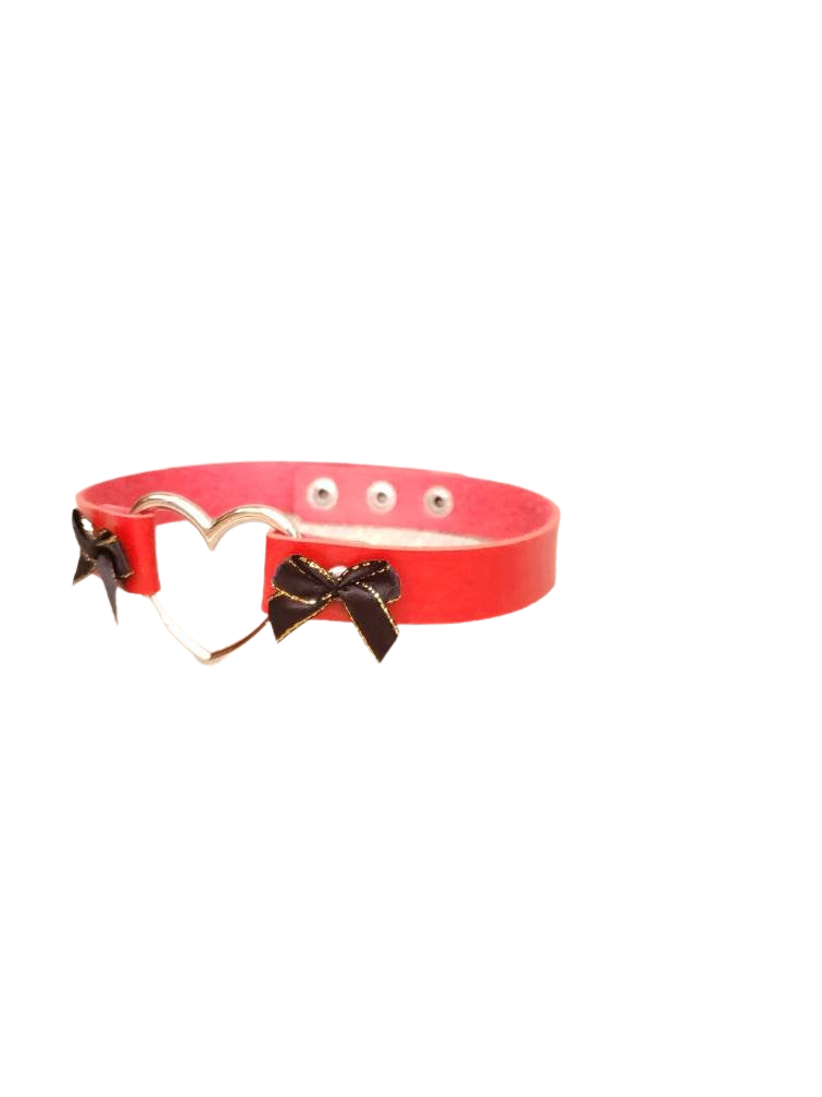 Cosplay Heart and Bows Choker, Cosplay Adjustable Luxury Leather Heart Collar | Vixen's Hidden Desires
