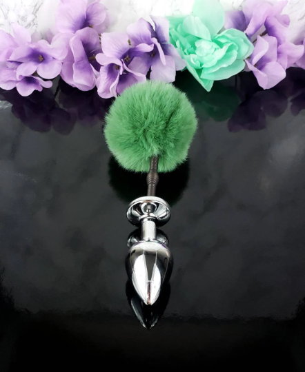 Green Springy Bunny Tail Plug