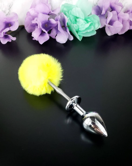 Yellow Springy Bunny Tail Plug