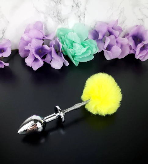 Yellow Springy Bunny Tail Plug