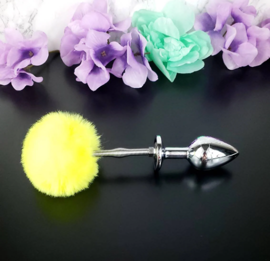 Yellow Springy Bunny Tail Plug