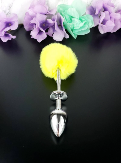 Yellow Springy Bunny Tail Plug