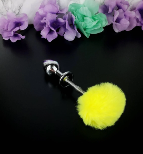 Yellow Springy Bunny Tail Plug
