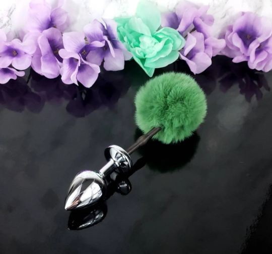 Green Springy Bunny Tail Plug