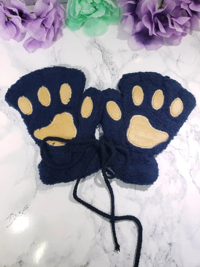 Navy Pet Play Fingerless Gloves