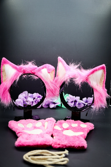 Hot Pink Pet Play Paw and Ears Set