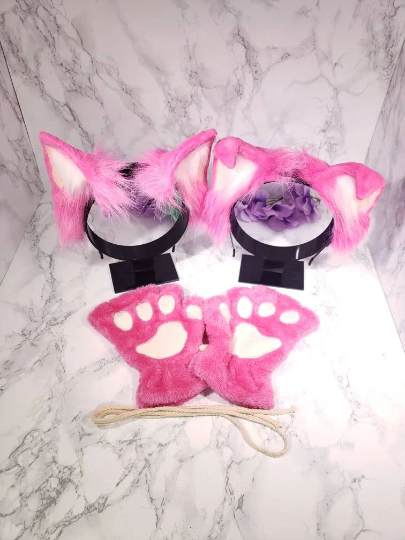 Hot Pink Pet Play Paw and Ears Set