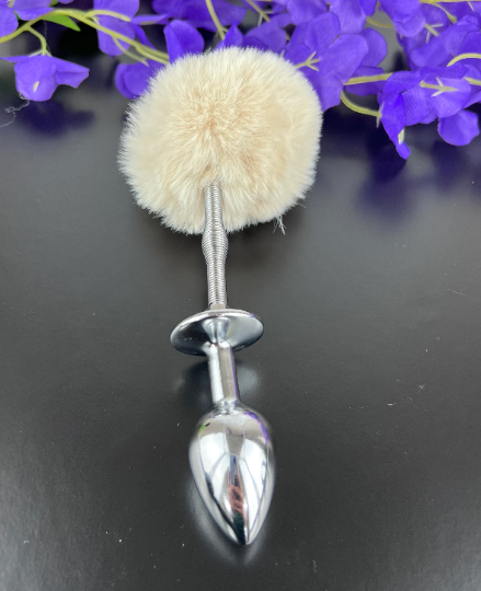 Cream Springy Bunny Tail Plug