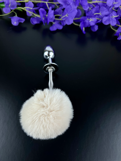 Cream Springy Bunny Tail Plug