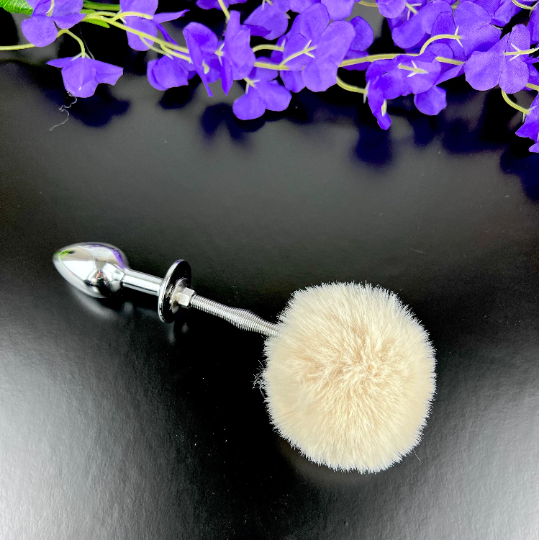 Cream Springy Bunny Tail Plug