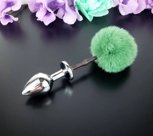 Green Springy Bunny Tail Plug