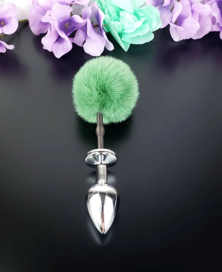 Green Springy Bunny Tail Plug