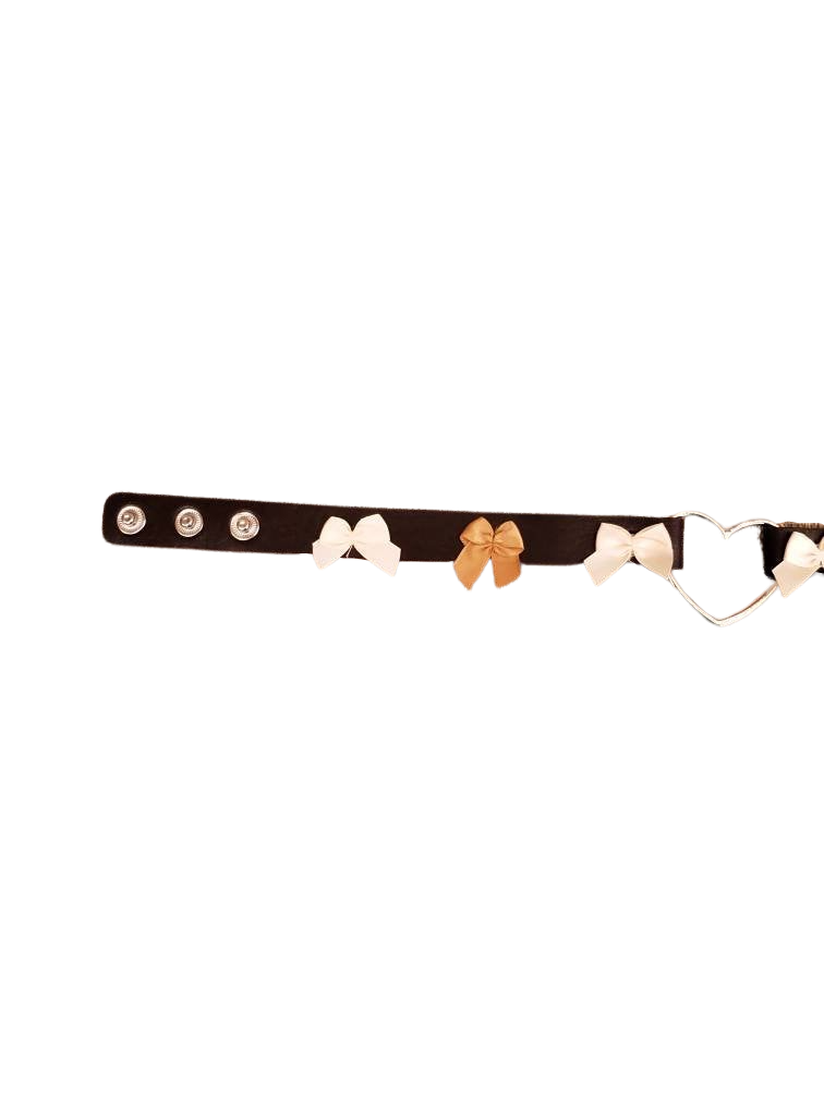 Heart and Bows Choker, Cosplay Adjustable Luxury Leather Heart Collar | Vixen's Hidden Desires