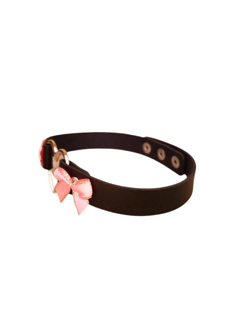 Cosplay Heart and Bows Choker, Cosplay Adjustable Luxury Leather Heart Collar | Vixen's Hidden Desires