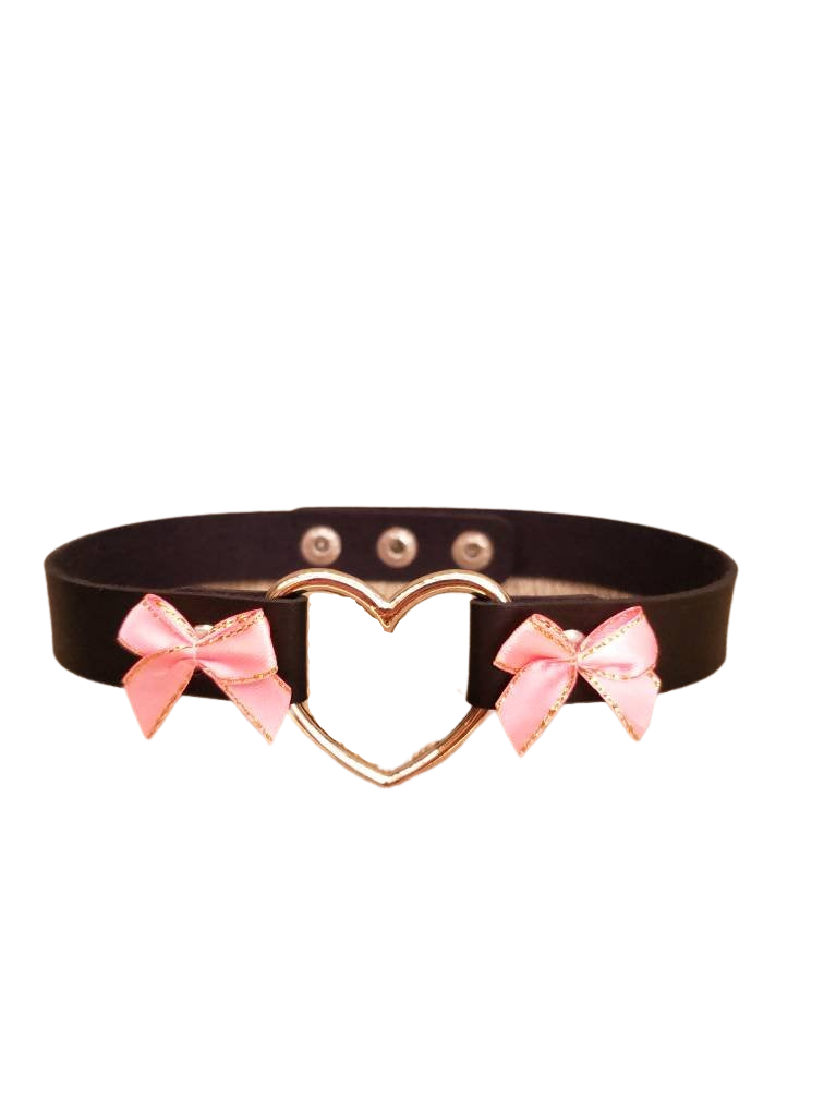 Cosplay Heart and Bows Choker, Cosplay Adjustable Luxury Leather Heart Collar | Vixen's Hidden Desires