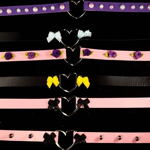 Custom Heart Choker, Adjustable Leather Heart Collar, Sexy Soft PU Leather DDLG Collar