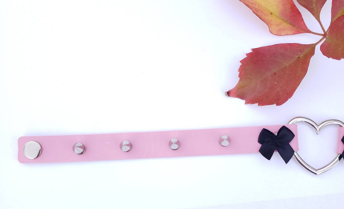 Pink Punk Heart Choker, Spiked Leather Heart Collar | Vixen's Hidden Desires